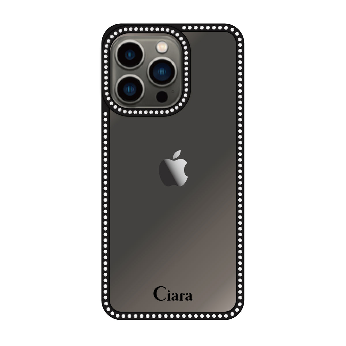 iPhone13Pro ラインストーンフレームクリア クリア ラインストーンフレームケース ロゴ ブラック