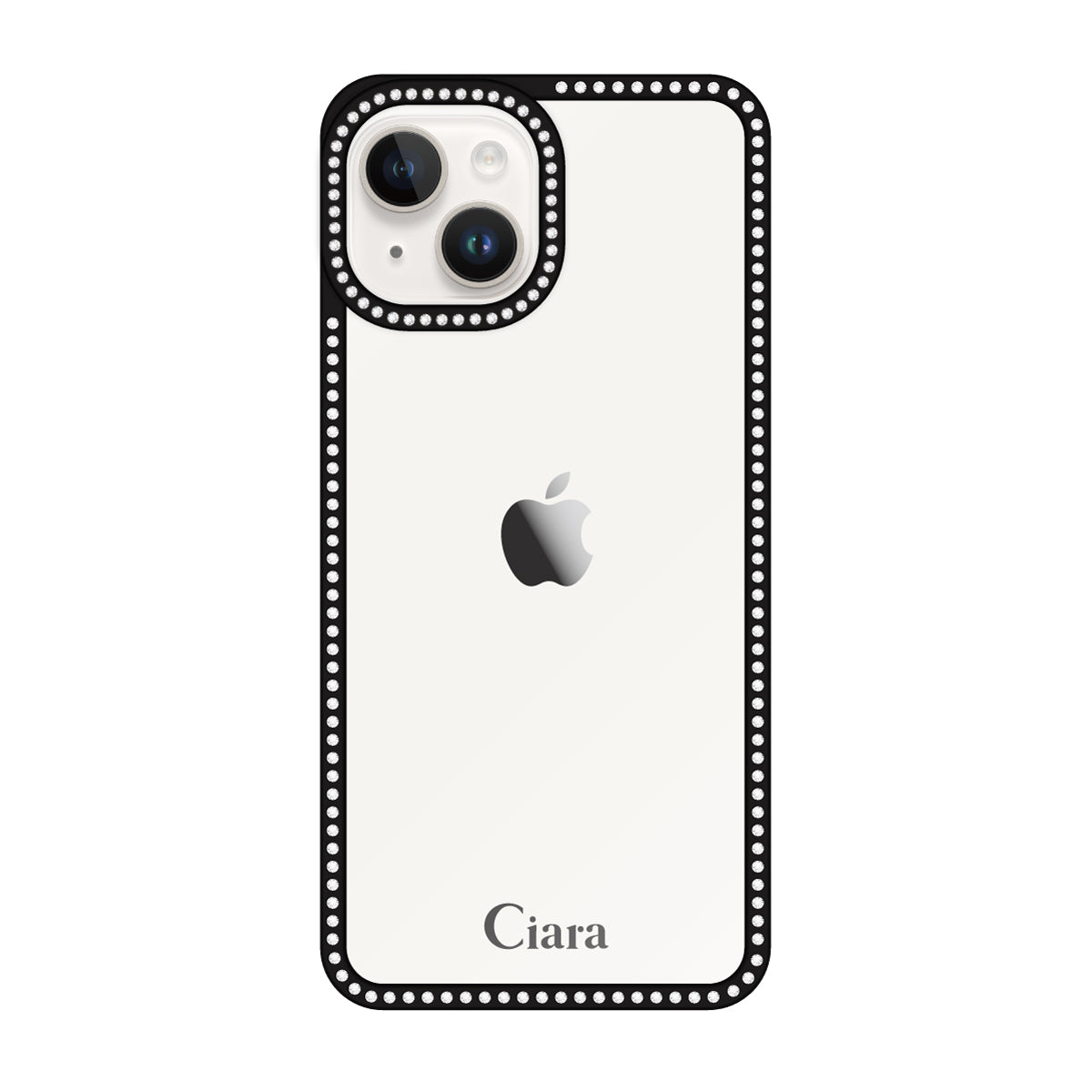 iPhone14/13 ラインストーンフレームクリア クリア ラインストーンフレームケース ロゴ ブラック
