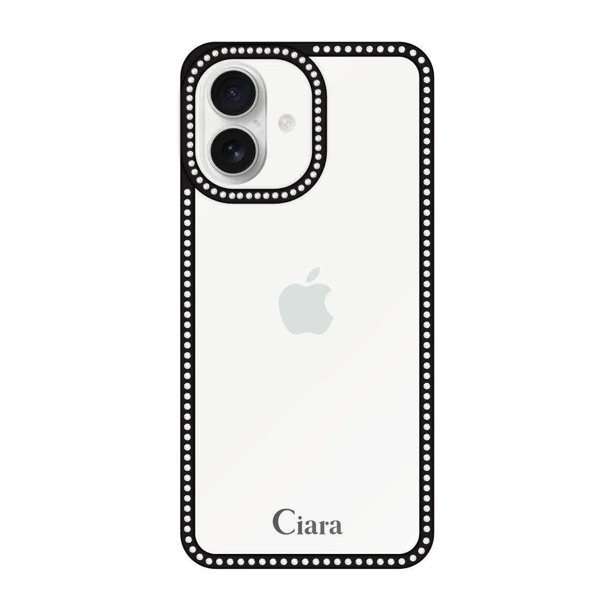 iPhone16 ラインストーンフレームクリア クリア ラインストーンフレームケース ロゴ ブラック