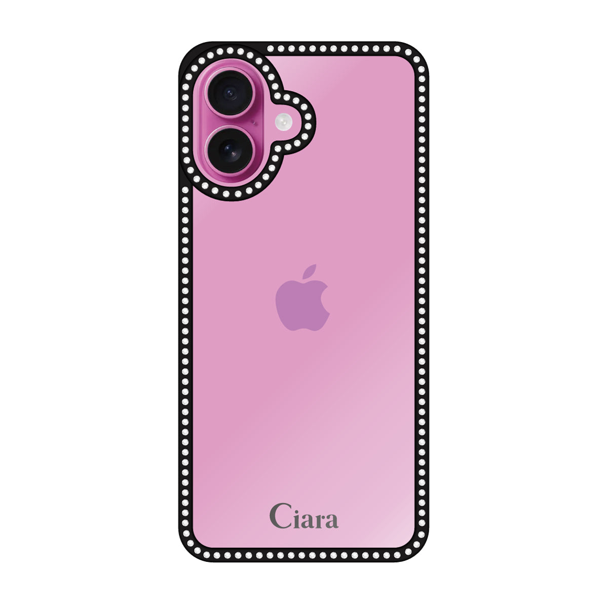 iPhone16Plus ラインストーンフレームクリア クリア ラインストーンフレームケース ロゴ ブラック