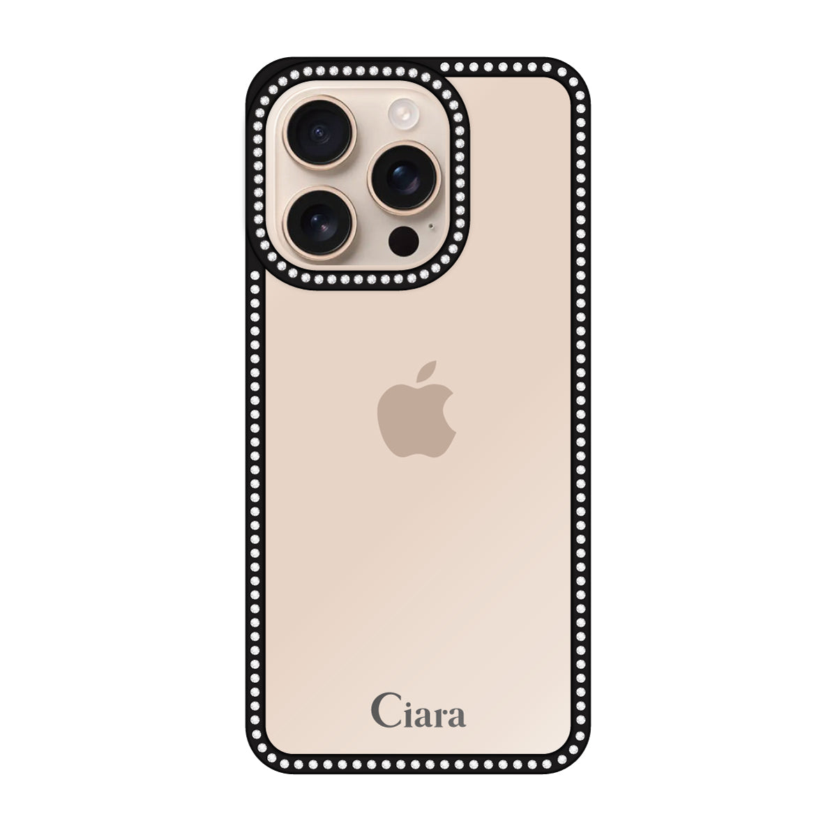 iPhone16Pro ラインストーンフレームクリア クリア ラインストーンフレームケース ロゴ ブラック