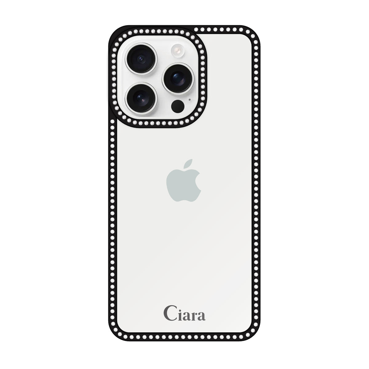 iPhone16ProMax ラインストーンフレームクリア クリア ラインストーンフレームケース ロゴ ブラック