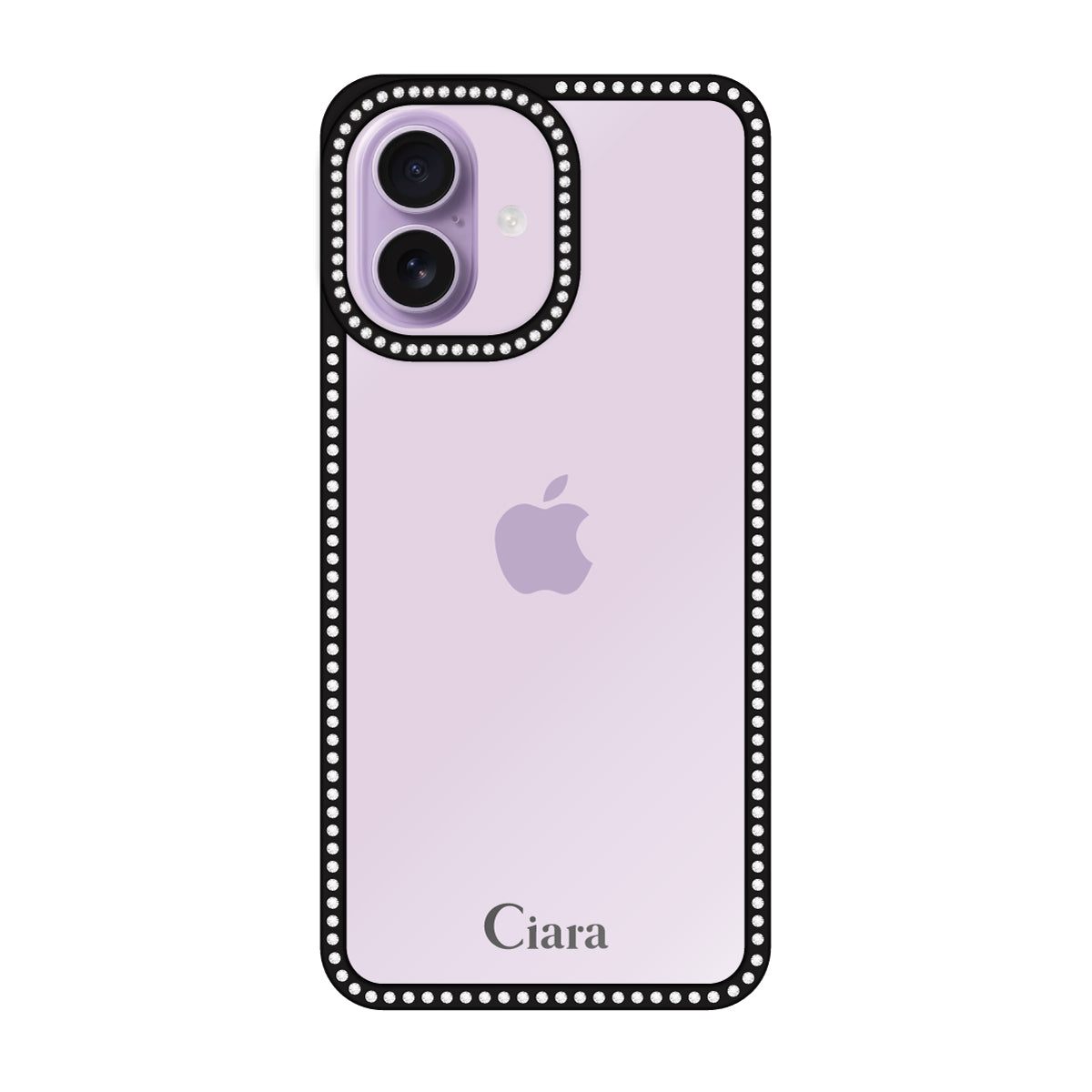iPhone17 ラインストーンフレームクリア クリア ラインストーンフレームケース ロゴ ブラック