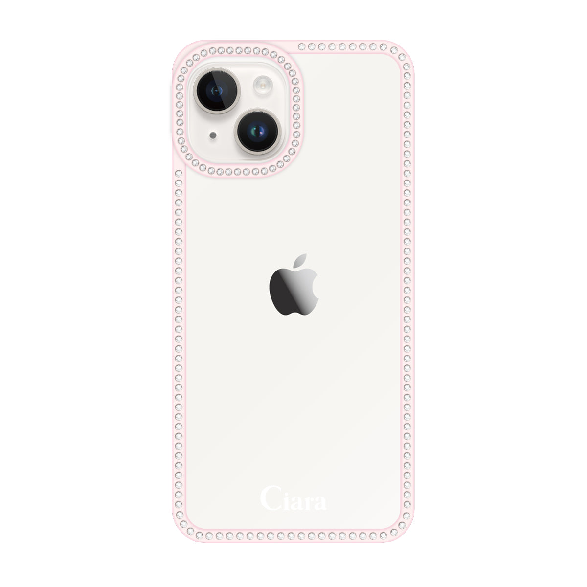 iPhone14/13 ラインストーンフレームクリア クリア ラインストーンフレームケース ロゴ ピンク