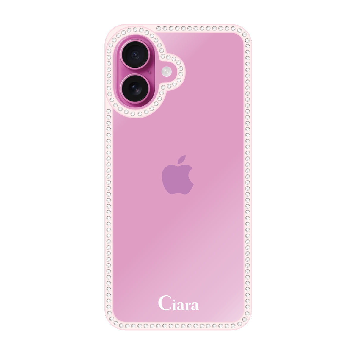 iPhone16Plus ラインストーンフレームクリア クリア ラインストーンフレームケース ロゴ ピンク