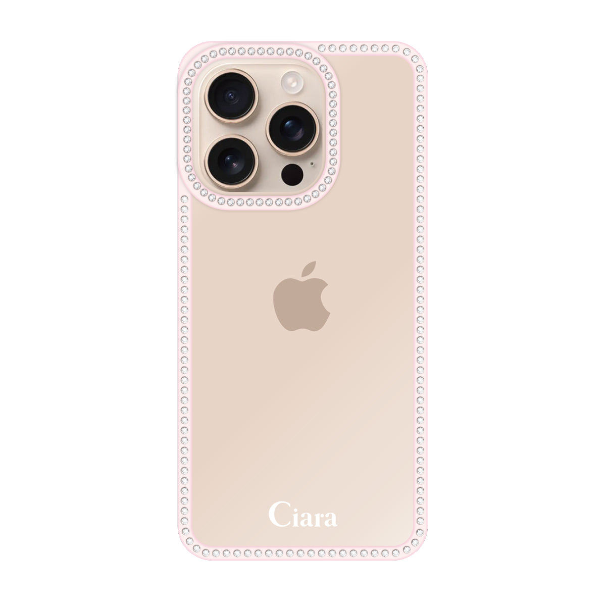 iPhone16Pro ラインストーンフレームクリア クリア ラインストーンフレームケース ロゴ ピンク