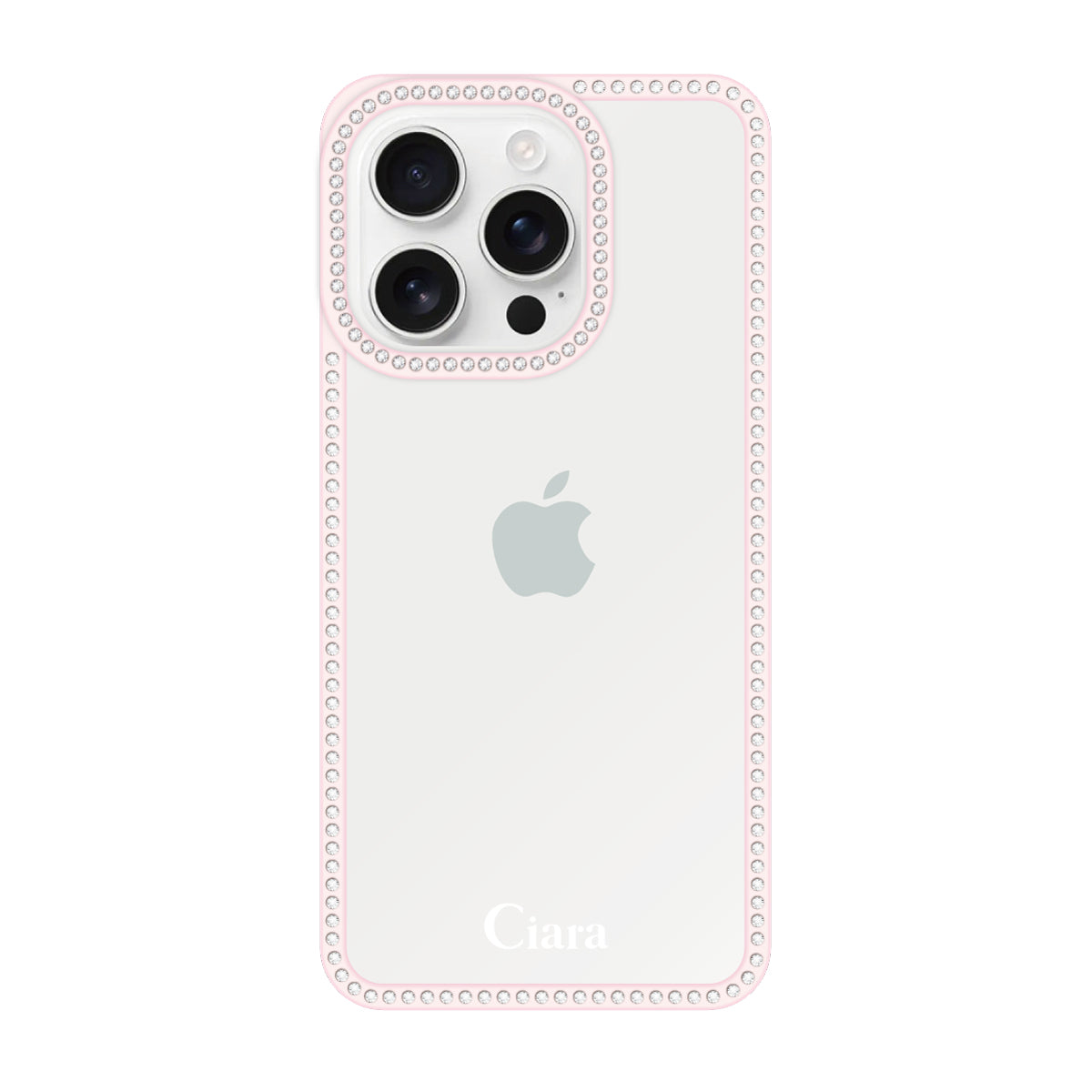 iPhone16ProMax ラインストーンフレームクリア クリア ラインストーンフレームケース ロゴ ピンク