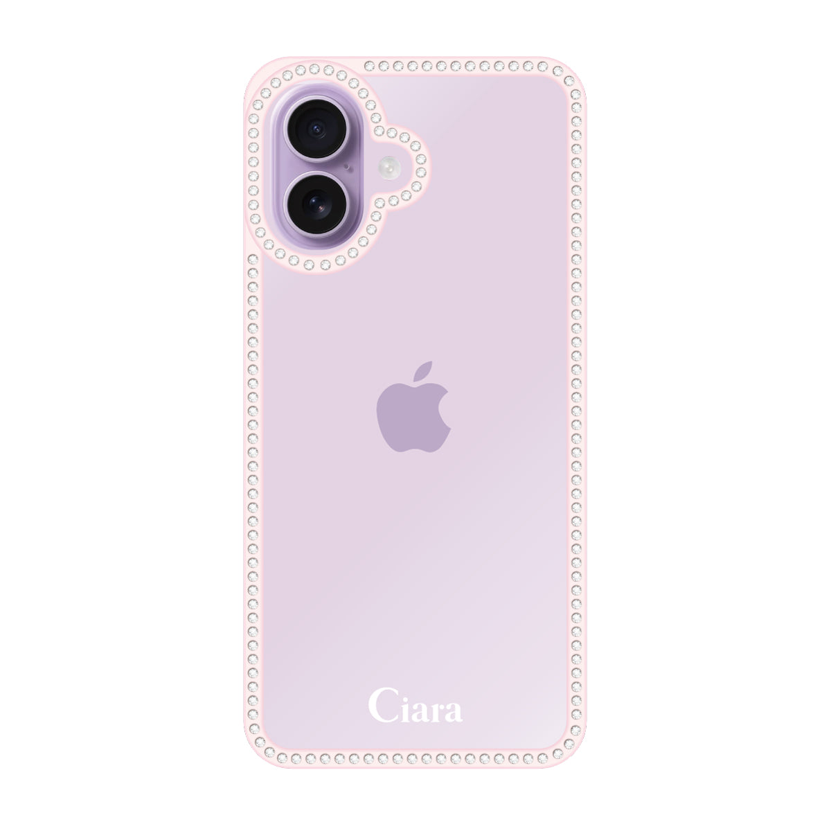 iPhone17 ラインストーンフレームクリア クリア ラインストーンフレームケース ロゴ ピンク