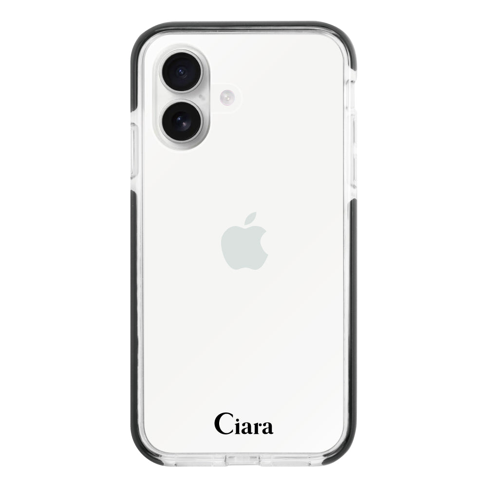 iPhone16 クッションバンパー 耐衝撃クリアケース ロゴ ブラック