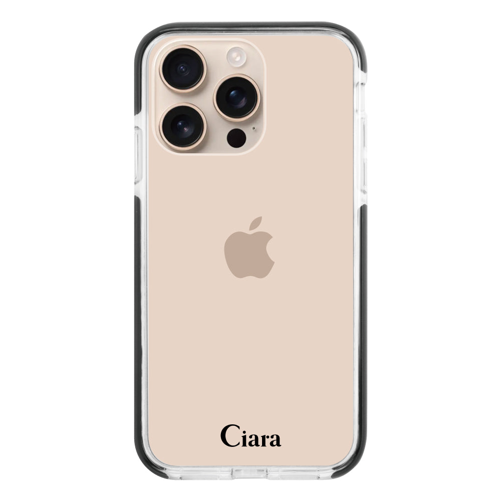 iPhone16Pro クッションバンパー 耐衝撃クリアケース ロゴ ブラック