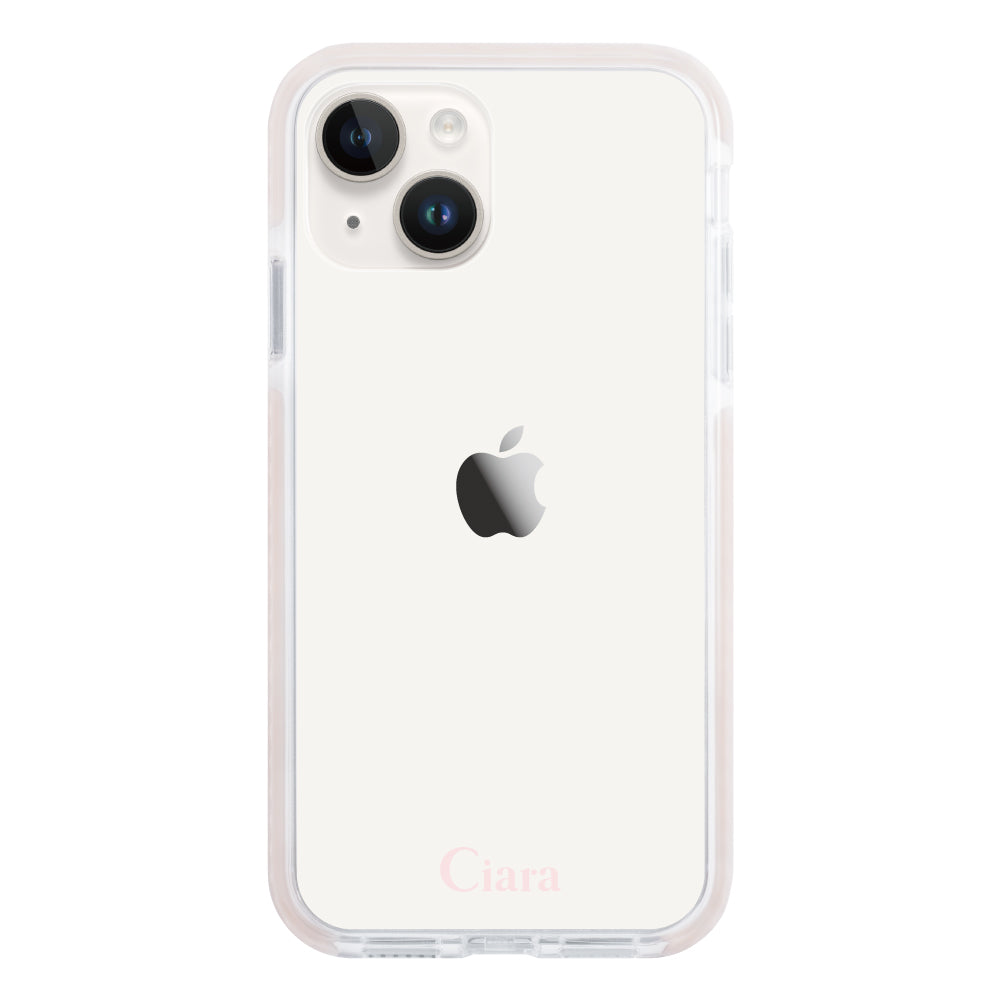 iPhone14 クッションバンパー 耐衝撃クリアケース ロゴ ピンク