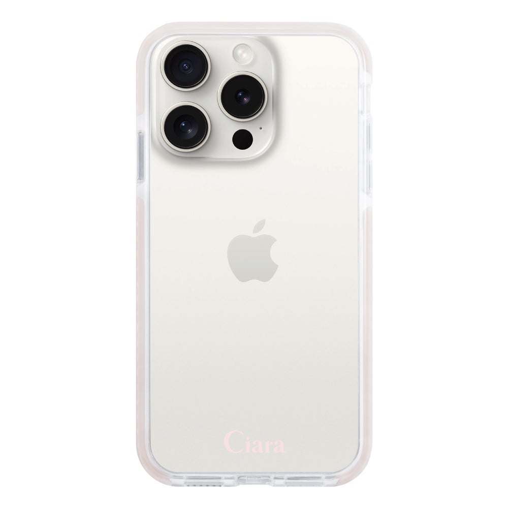 iPhone15ProMax クッションバンパー 耐衝撃クリアケース ロゴ ピンク