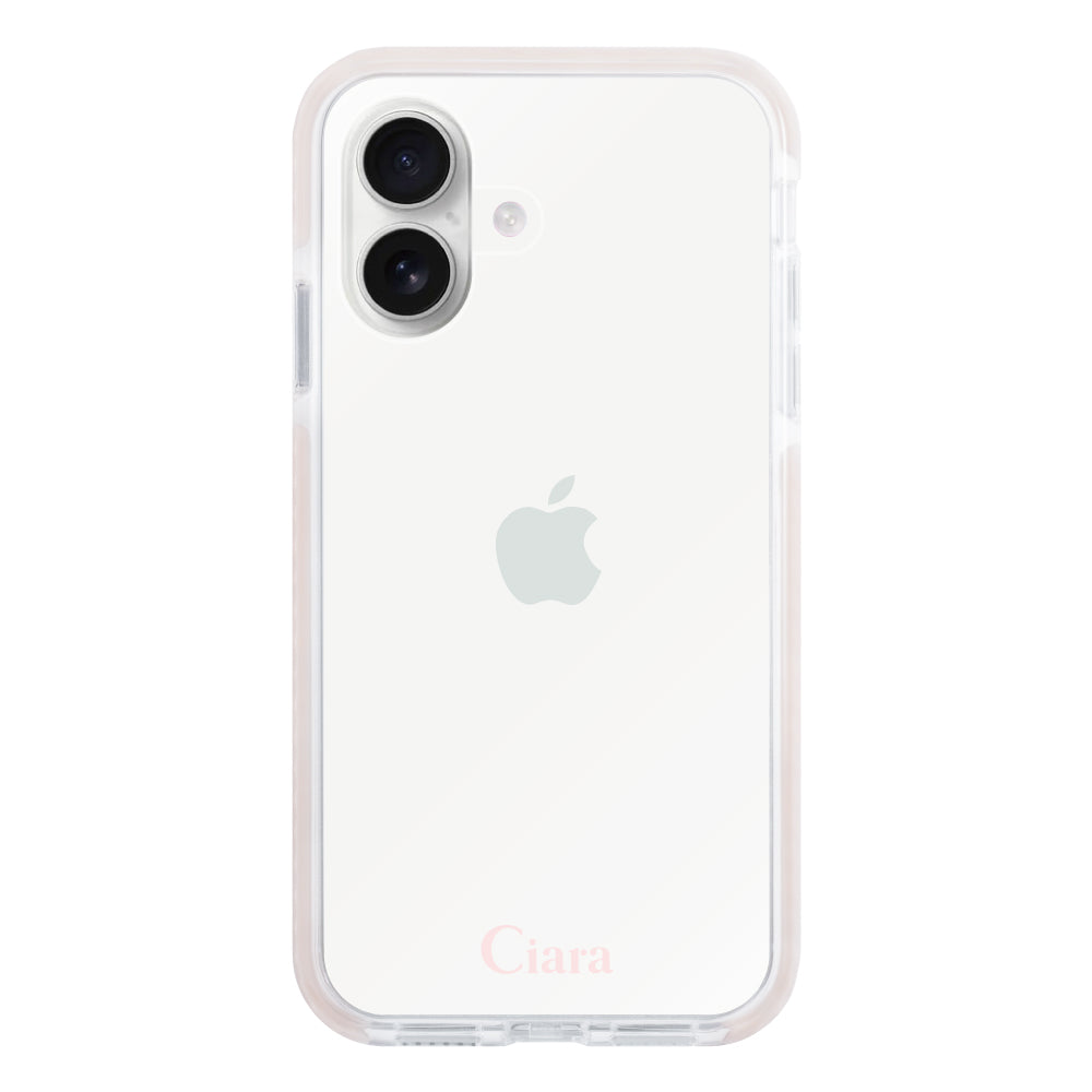 iPhone16 クッションバンパー 耐衝撃クリアケース ロゴ ピンク