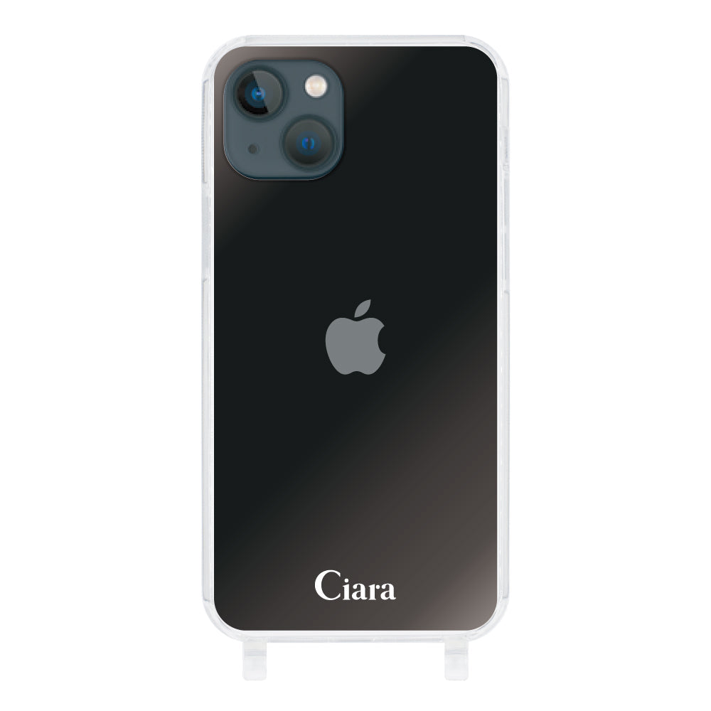iPhone13mini ストラップクリアケース ロゴ ホワイト