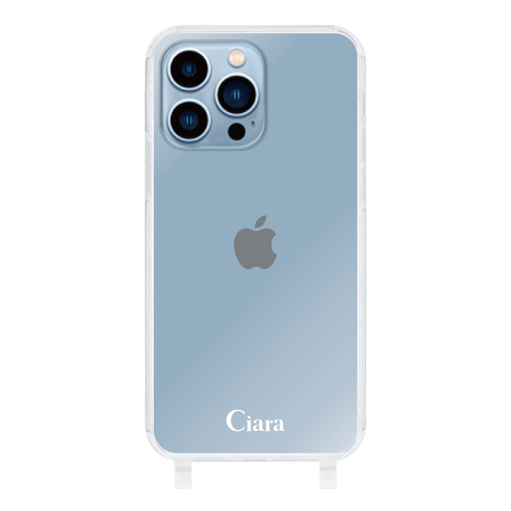iPhone13ProMax ストラップクリアケース ロゴ ホワイト