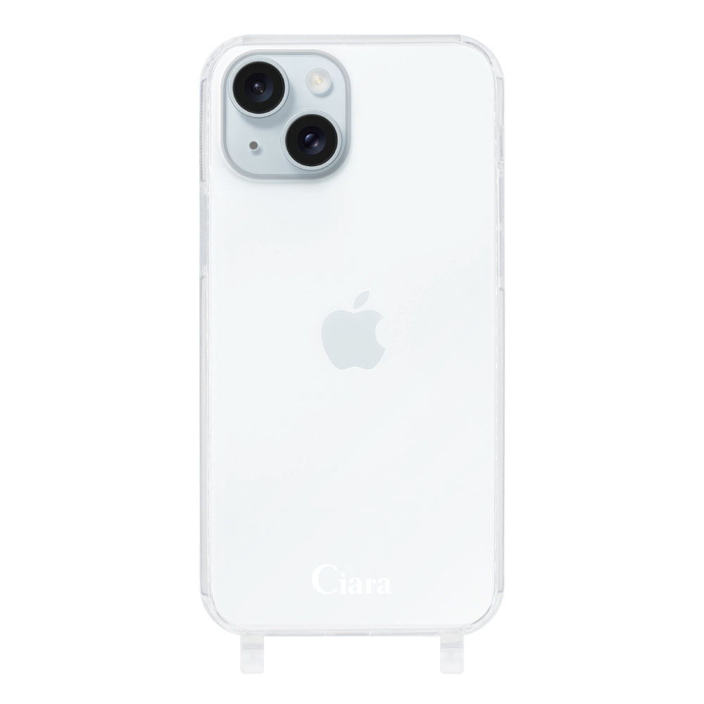 iPhone15Plus ストラップクリアケース ロゴ ホワイト