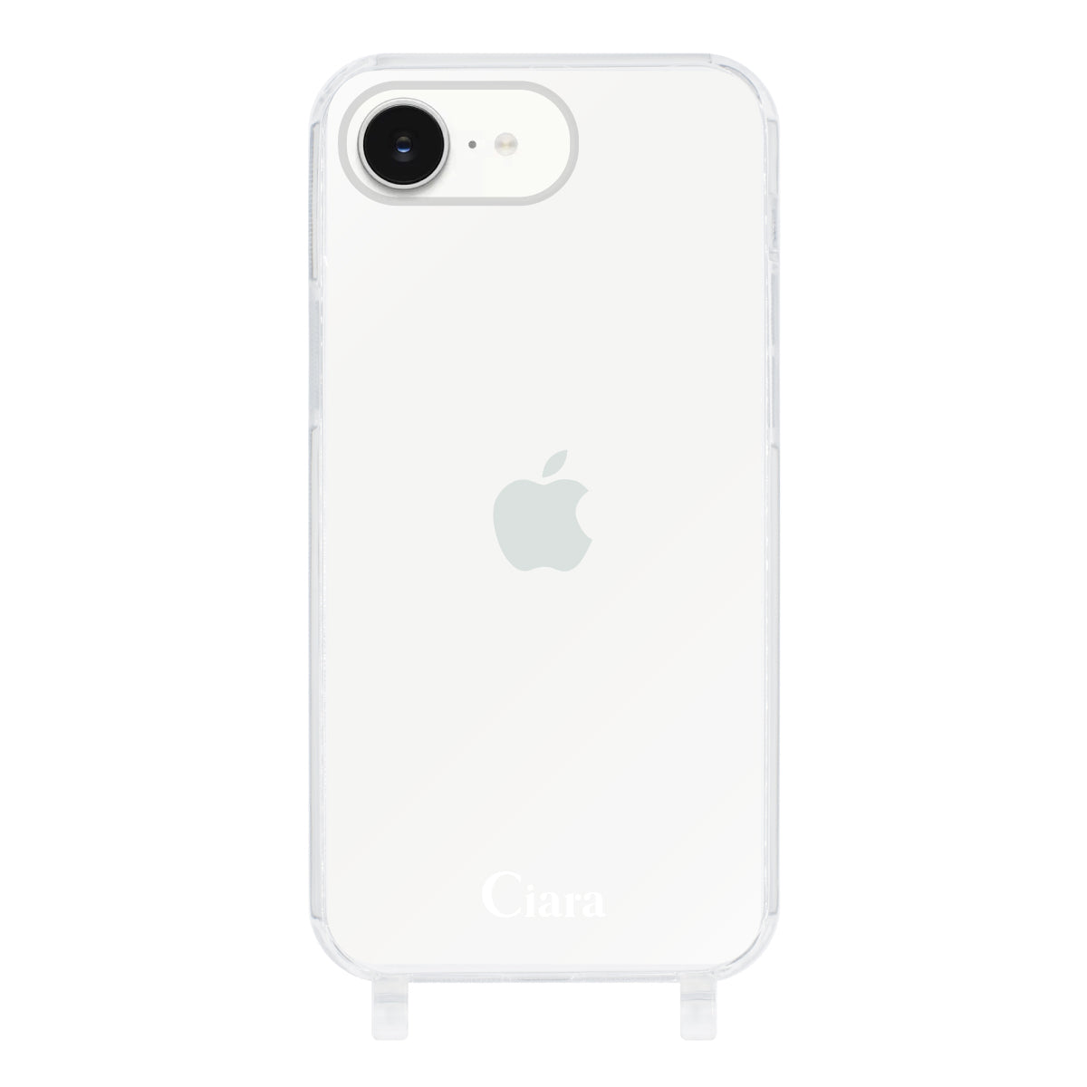 iPhone16e ストラップクリアケース ロゴ ホワイト