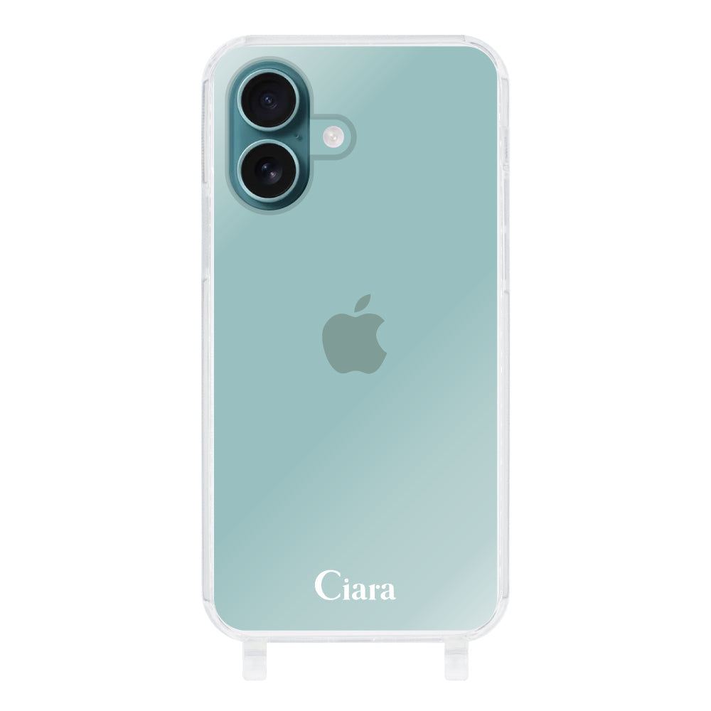 iPhone16Plus ストラップクリアケース ロゴ ホワイト