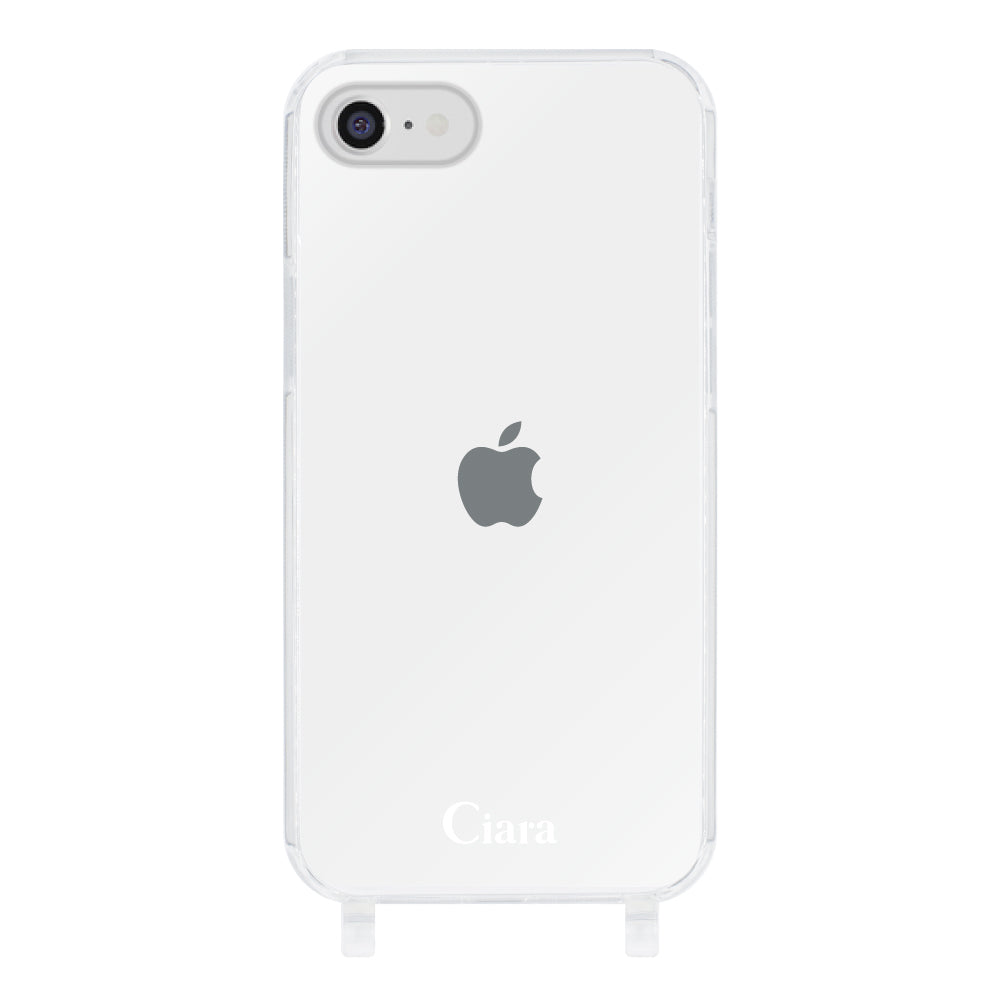 iPhone7/8/SE2/SE3 ストラップクリアケース ロゴ ホワイト