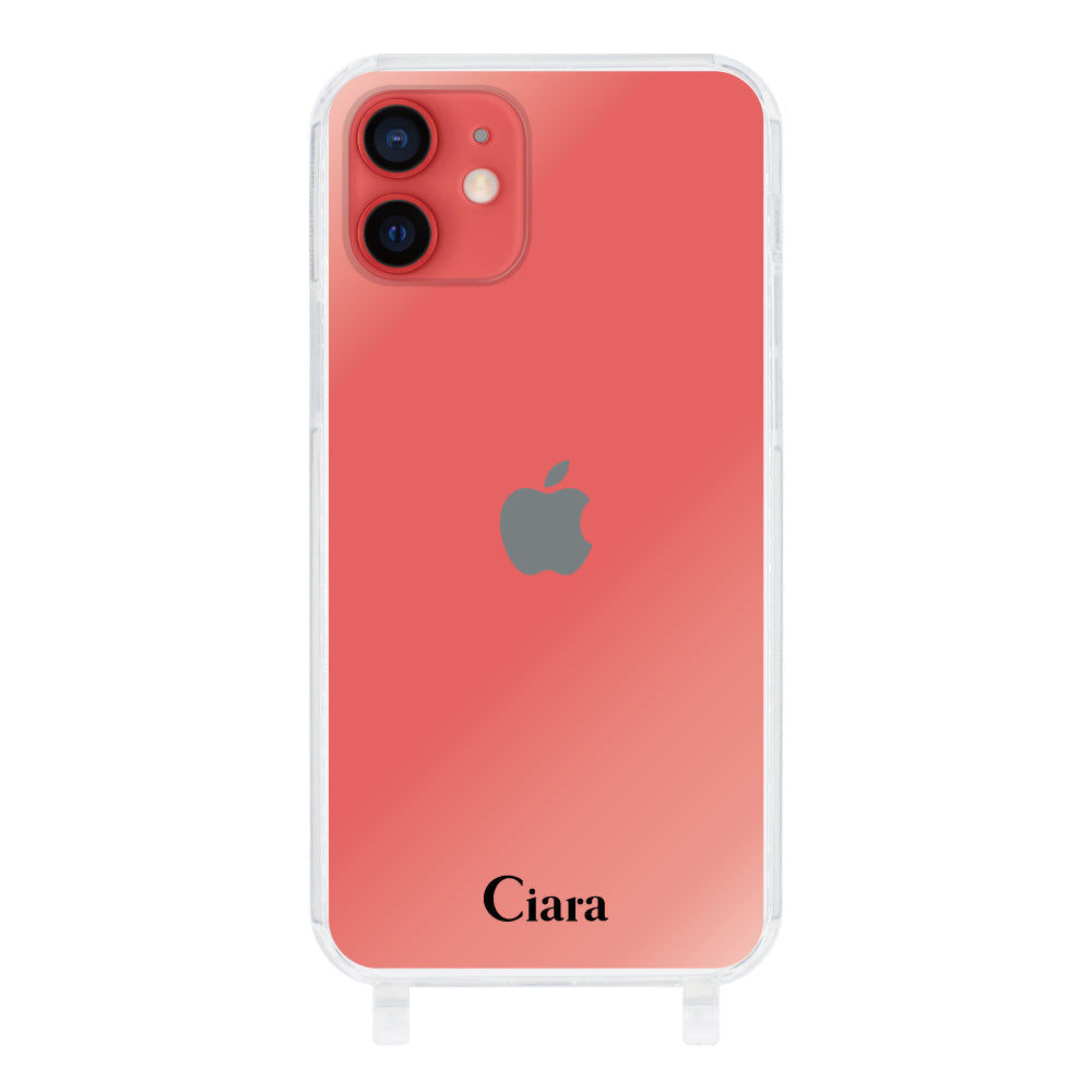 iPhone11 ストラップクリアケース ロゴ ブラック