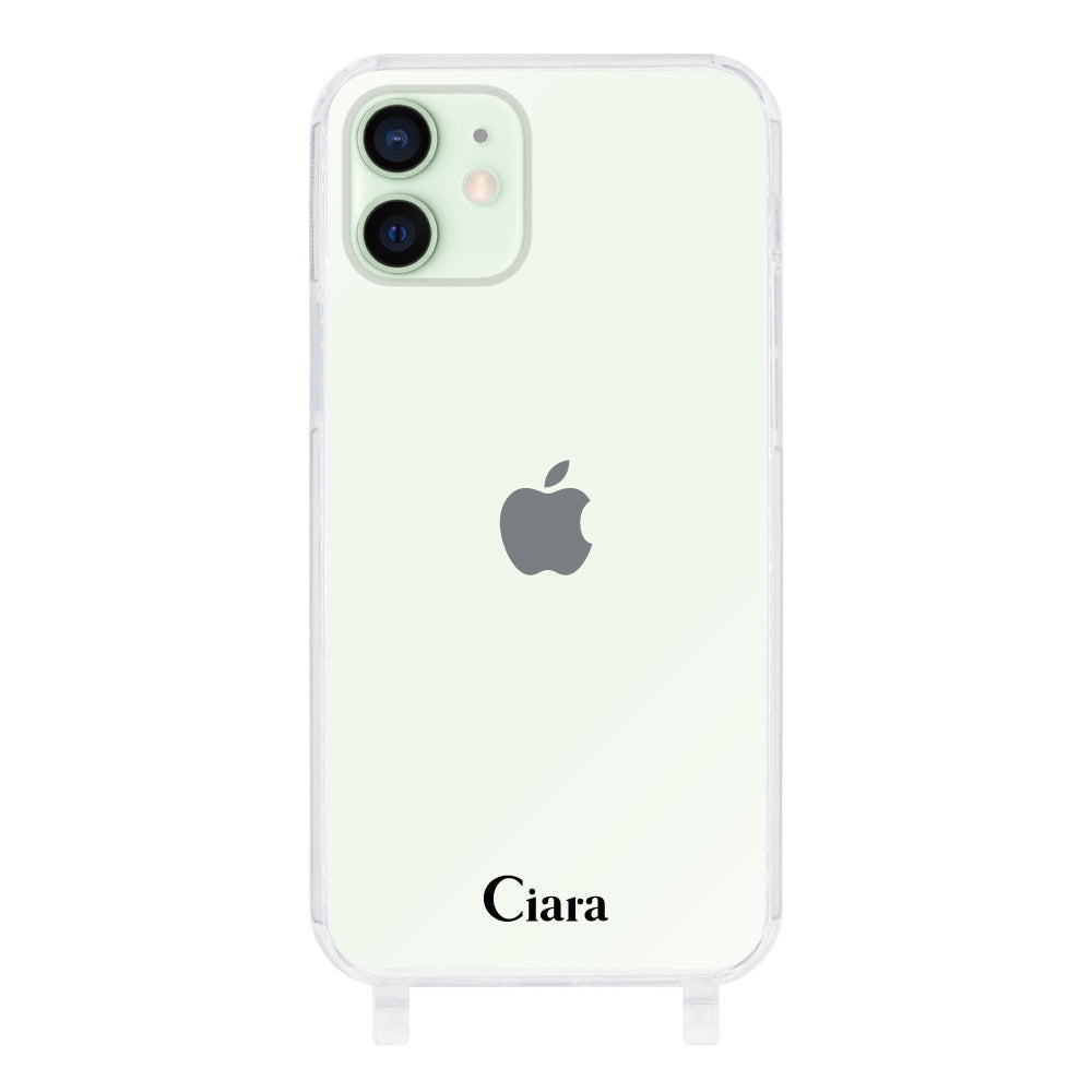 iPhone12mini ストラップクリアケース ロゴ ブラック