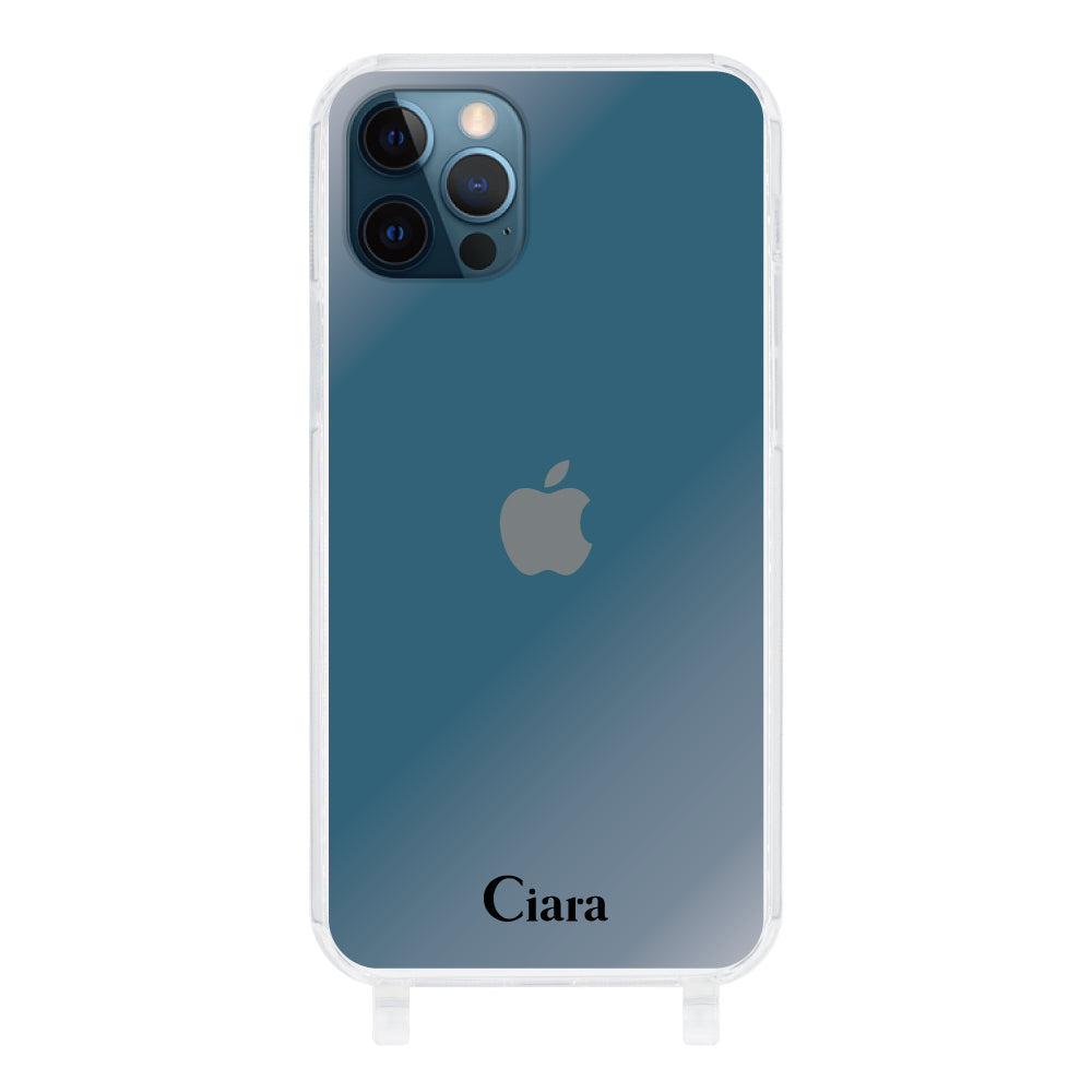 iPhone12ProMax ストラップクリアケース ロゴ ブラック