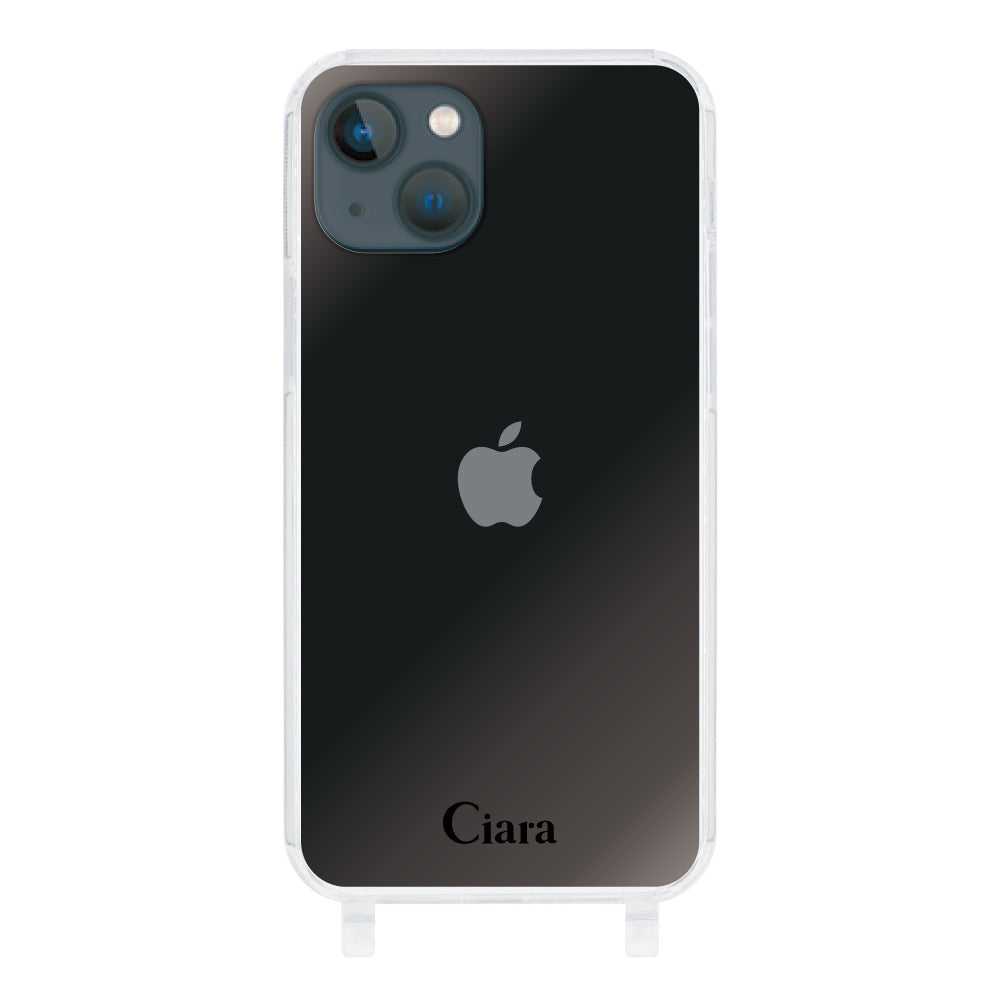 iPhone13mini ストラップクリアケース ロゴ ブラック