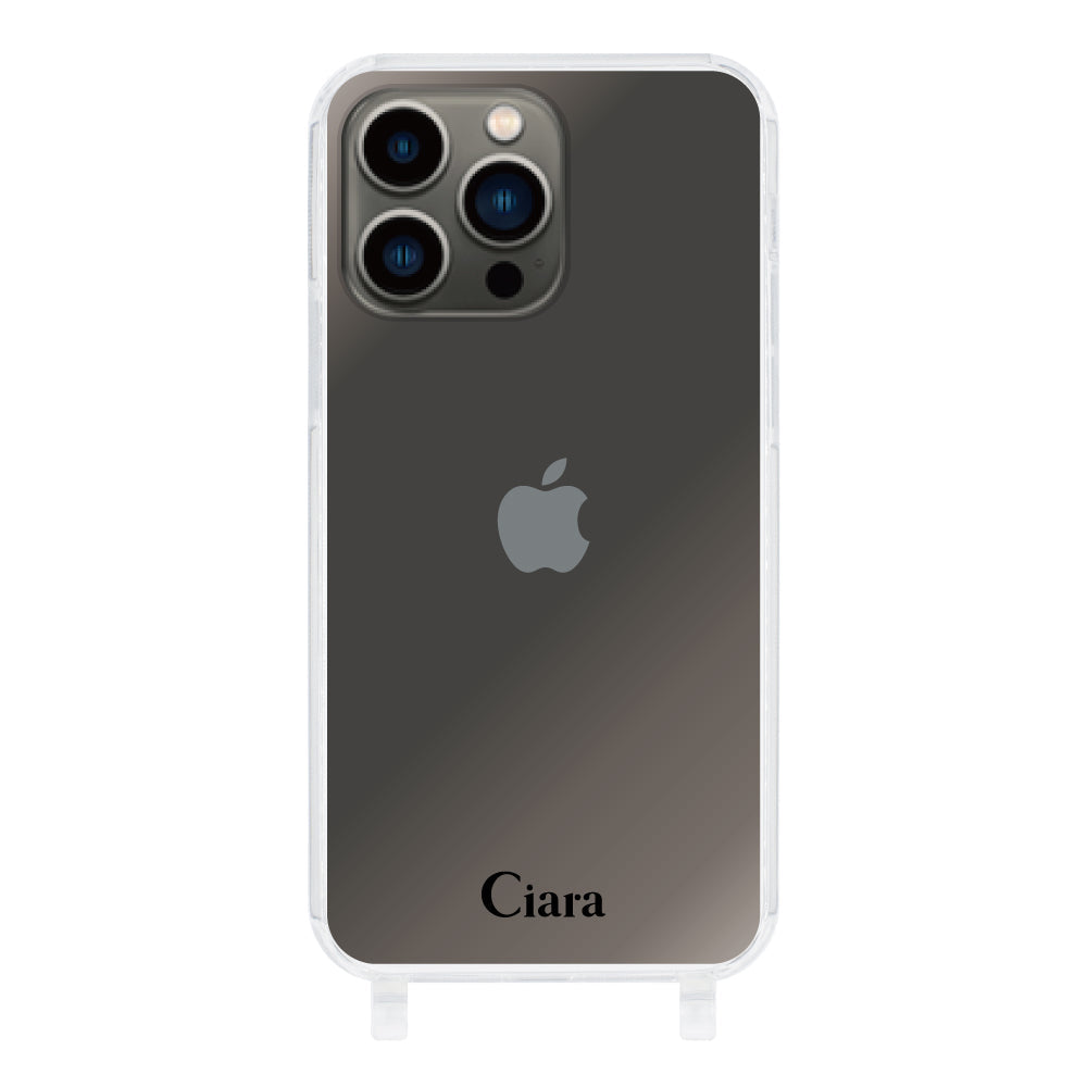 iPhone13Pro ストラップクリアケース ロゴ ブラック