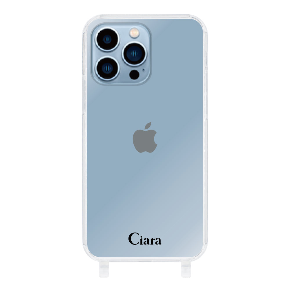 iPhone13ProMax ストラップクリアケース ロゴ ブラック