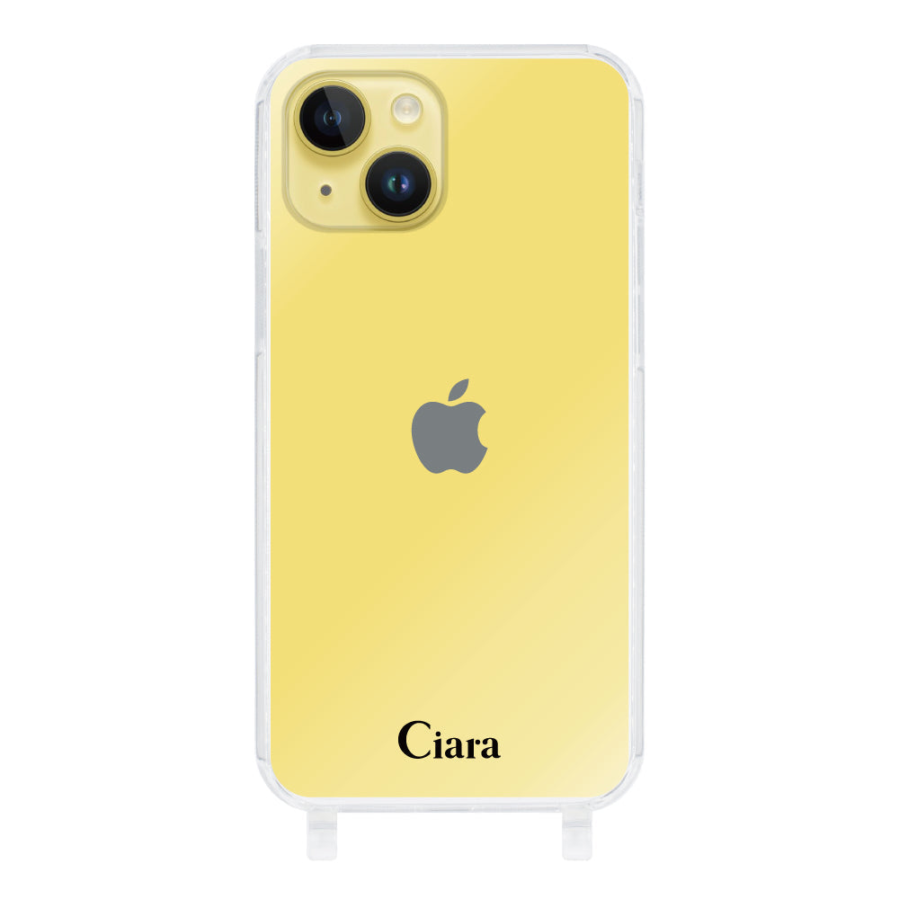 iPhone14Plus ストラップクリアケース ロゴ ブラック