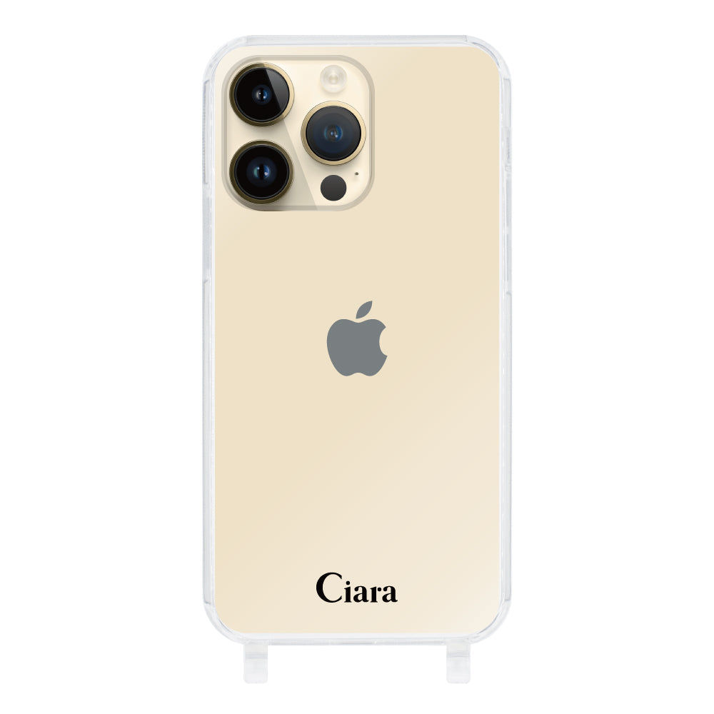 iPhone14Pro ストラップクリアケース ロゴ ブラック