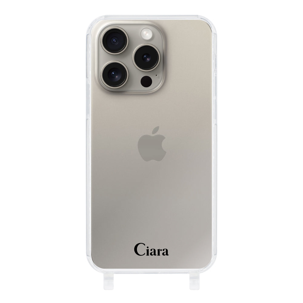 iPhone15Pro ストラップクリアケース ロゴ ブラック