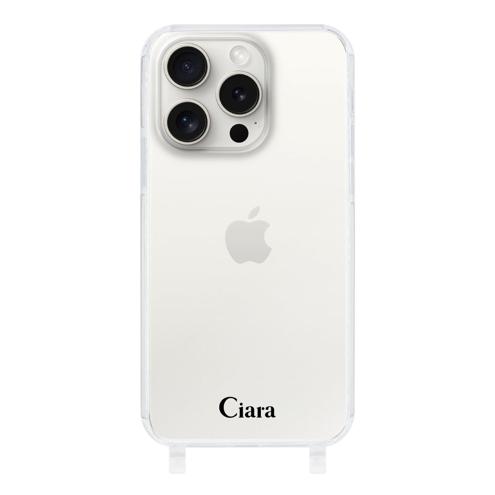 iPhone15ProMax ストラップクリアケース ロゴ ブラック