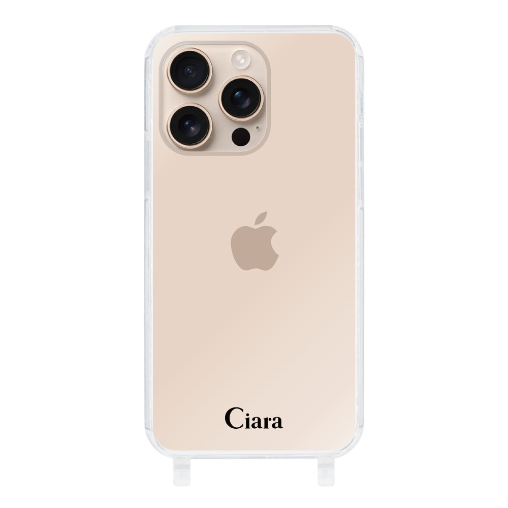 iPhone16Pro ストラップクリアケース ロゴ ブラック