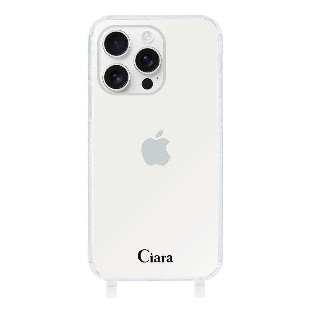 iPhone16ProMax ストラップクリアケース ロゴ ブラック