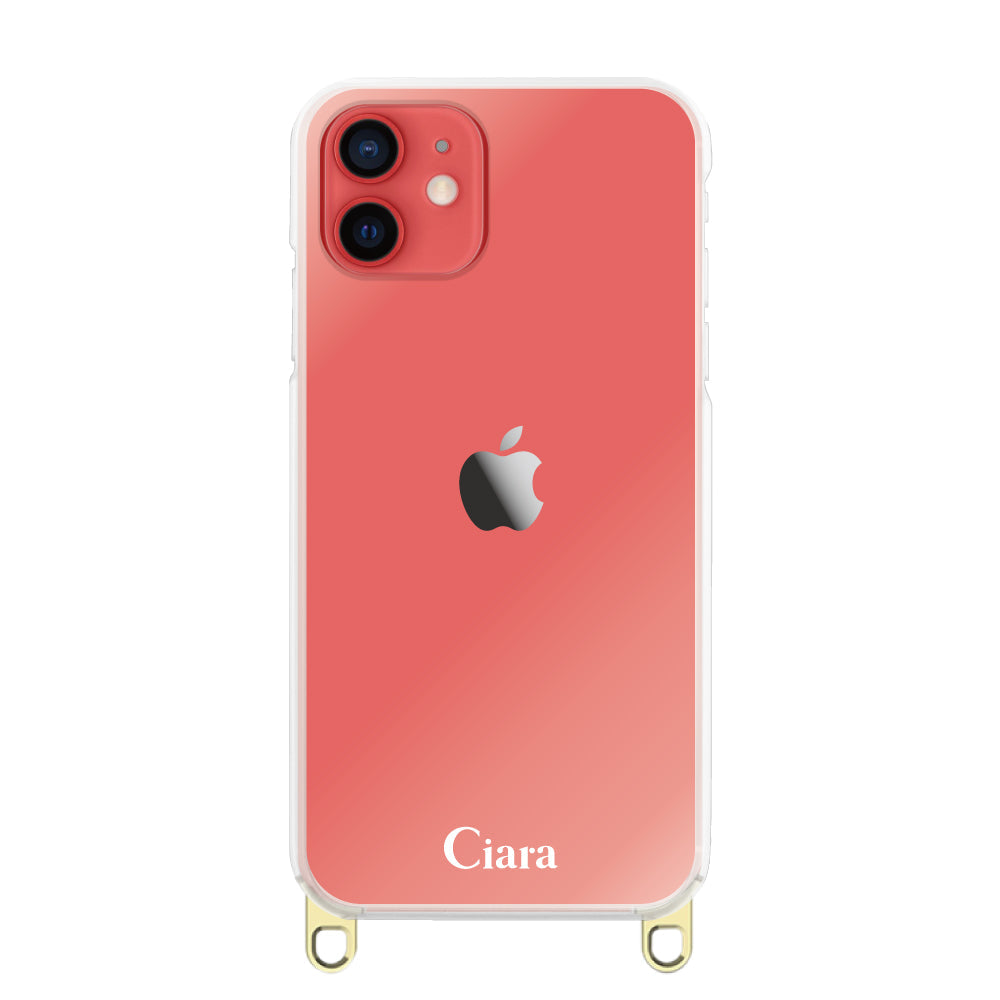 iPhone11 ストラップクリアケース ロゴ ゴールド