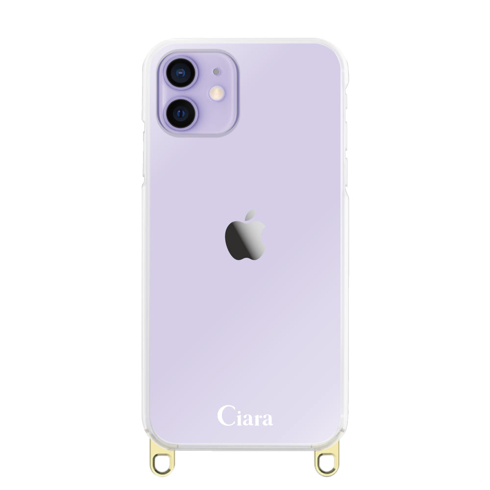 iPhone12/12Pro ストラップクリアケース ロゴ ゴールド