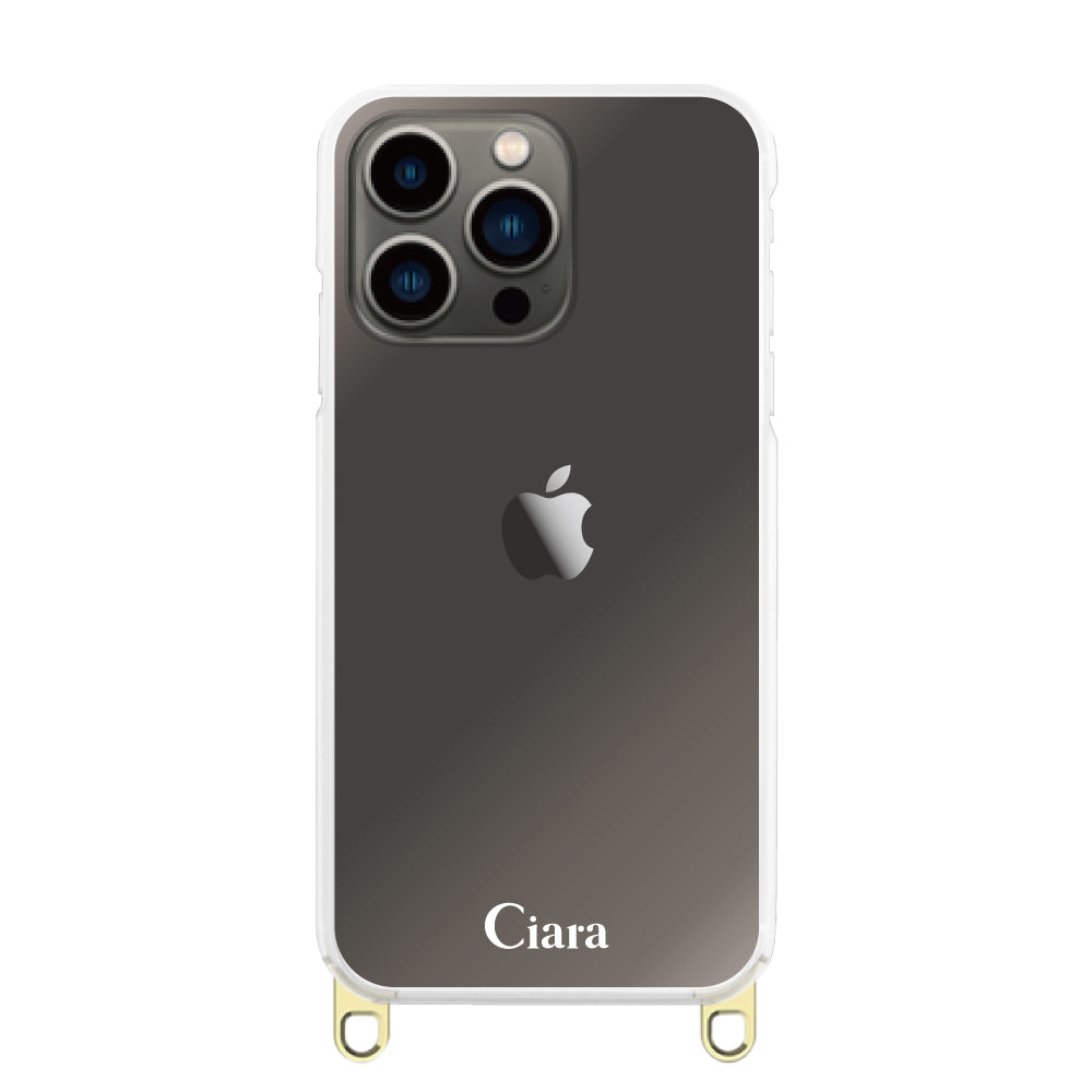 iPhone13Pro ストラップクリアケース ロゴ ゴールド