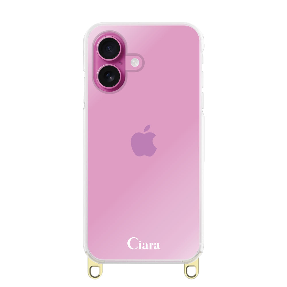 iPhone16 ストラップクリアケース ロゴ ゴールド