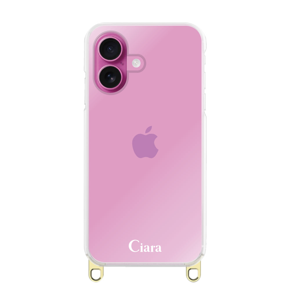 iPhone16 ストラップクリアケース ロゴ ゴールド