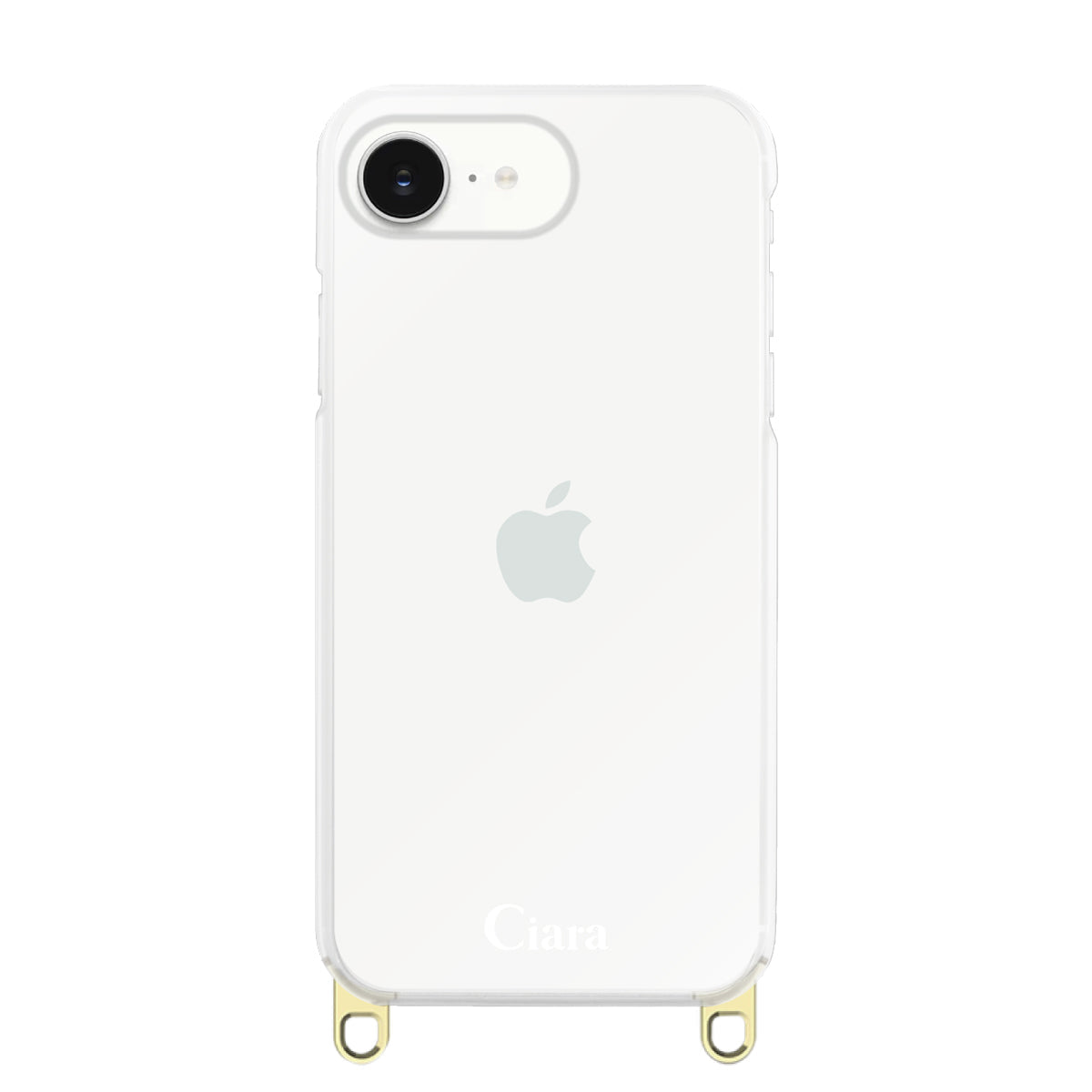 iPhone16e ストラップクリアケース ロゴ ゴールド