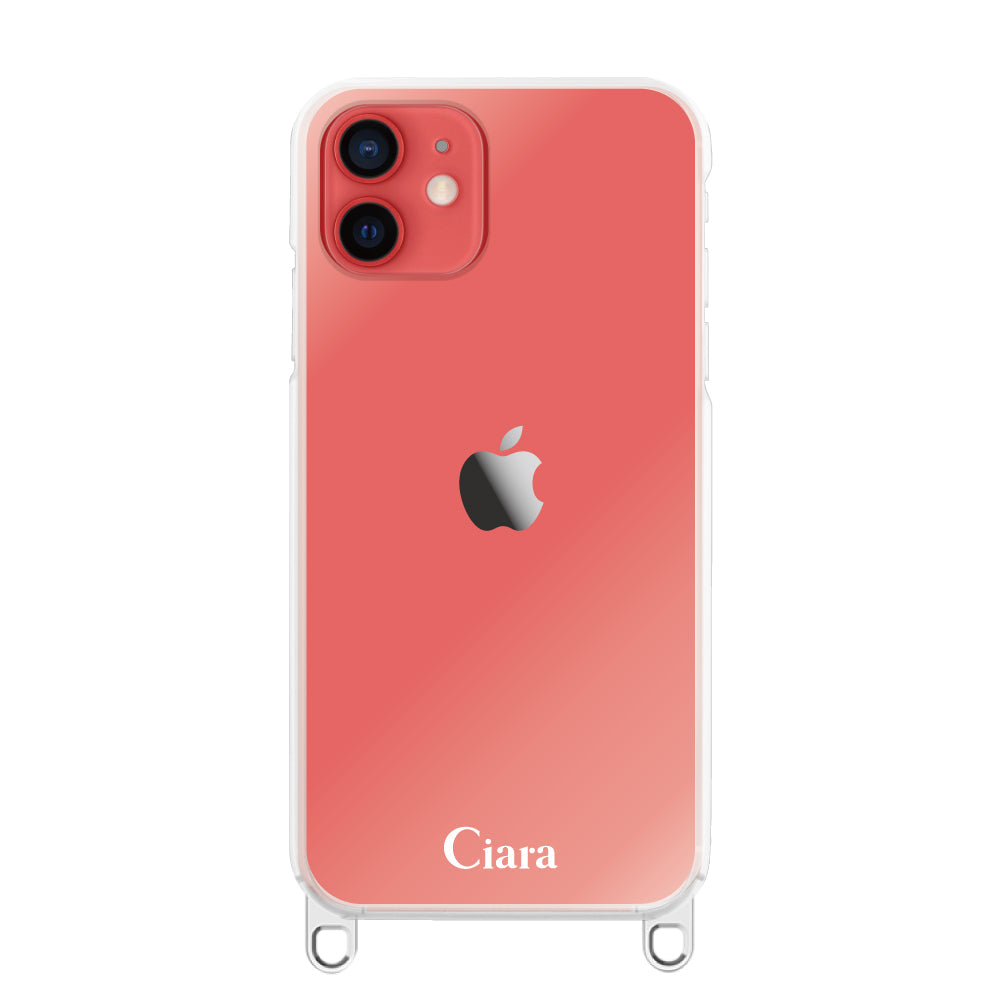 iPhone11 ストラップクリアケース ロゴ シルバー