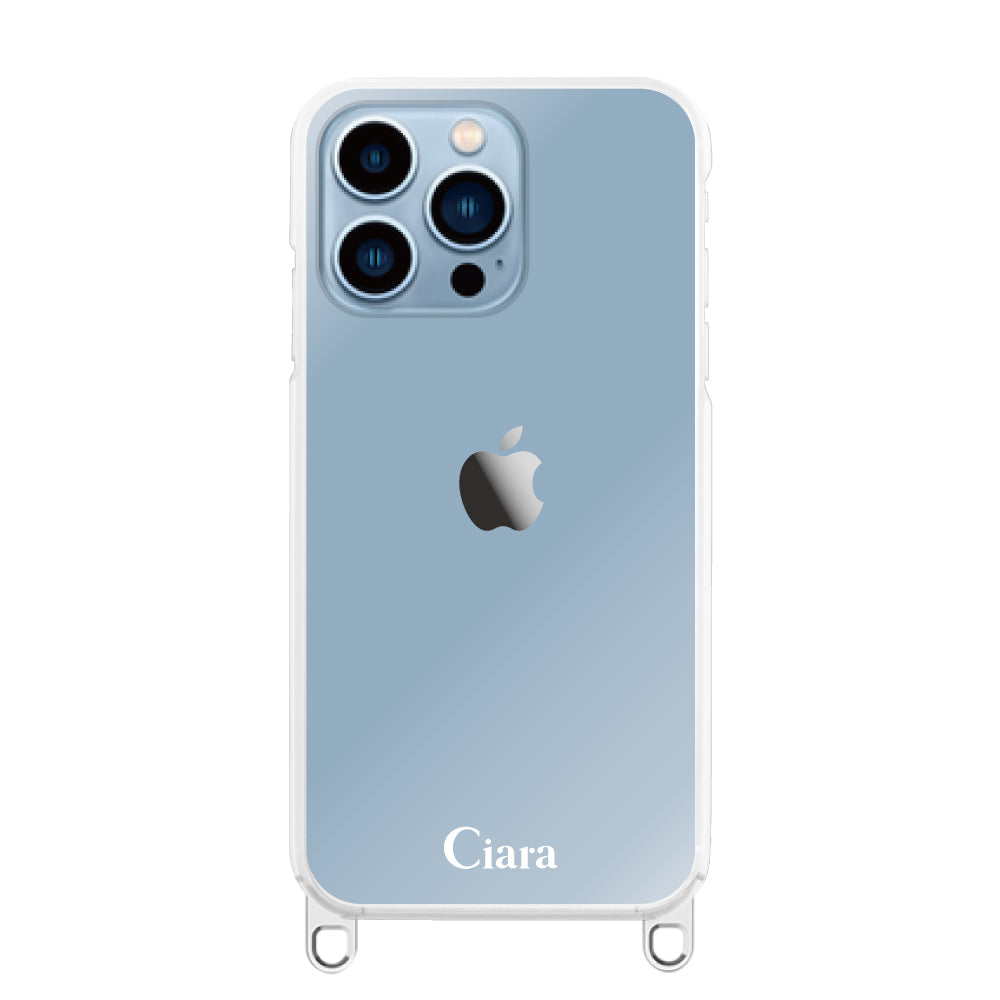 iPhone13ProMax ストラップクリアケース ロゴ シルバー