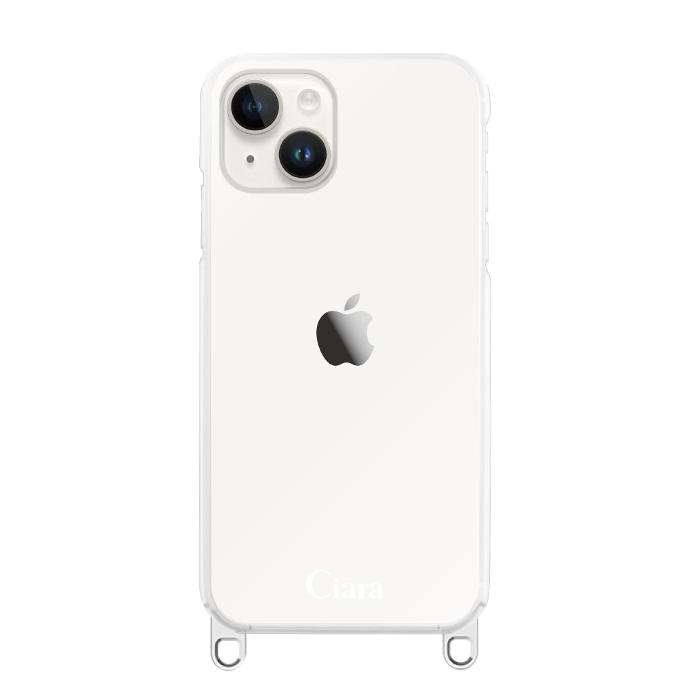 iPhone14 ストラップクリアケース ロゴ シルバー