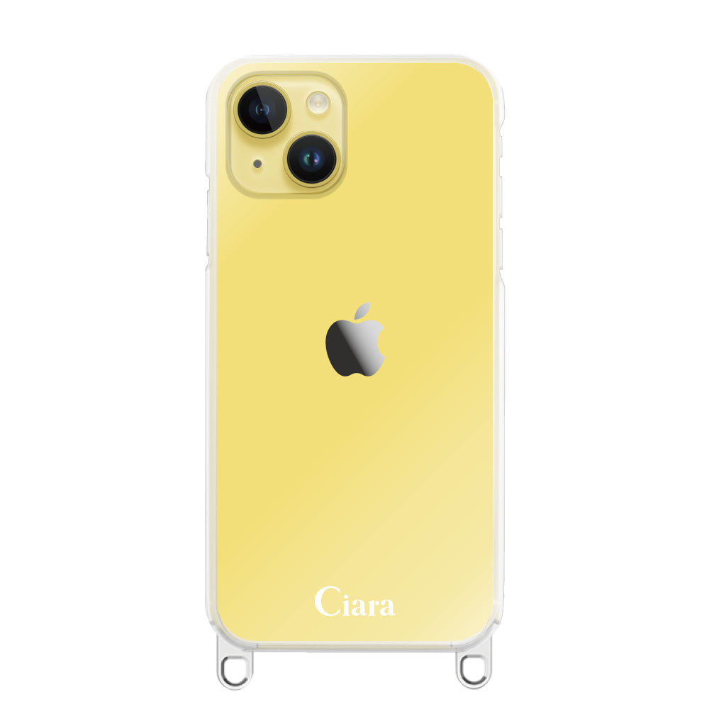 iPhone14Plus ストラップクリアケース ロゴ シルバー