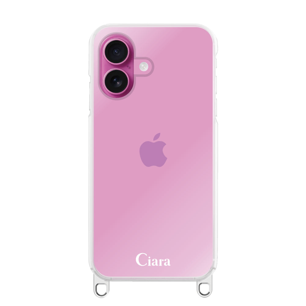 iPhone16 ストラップクリアケース ロゴ シルバー