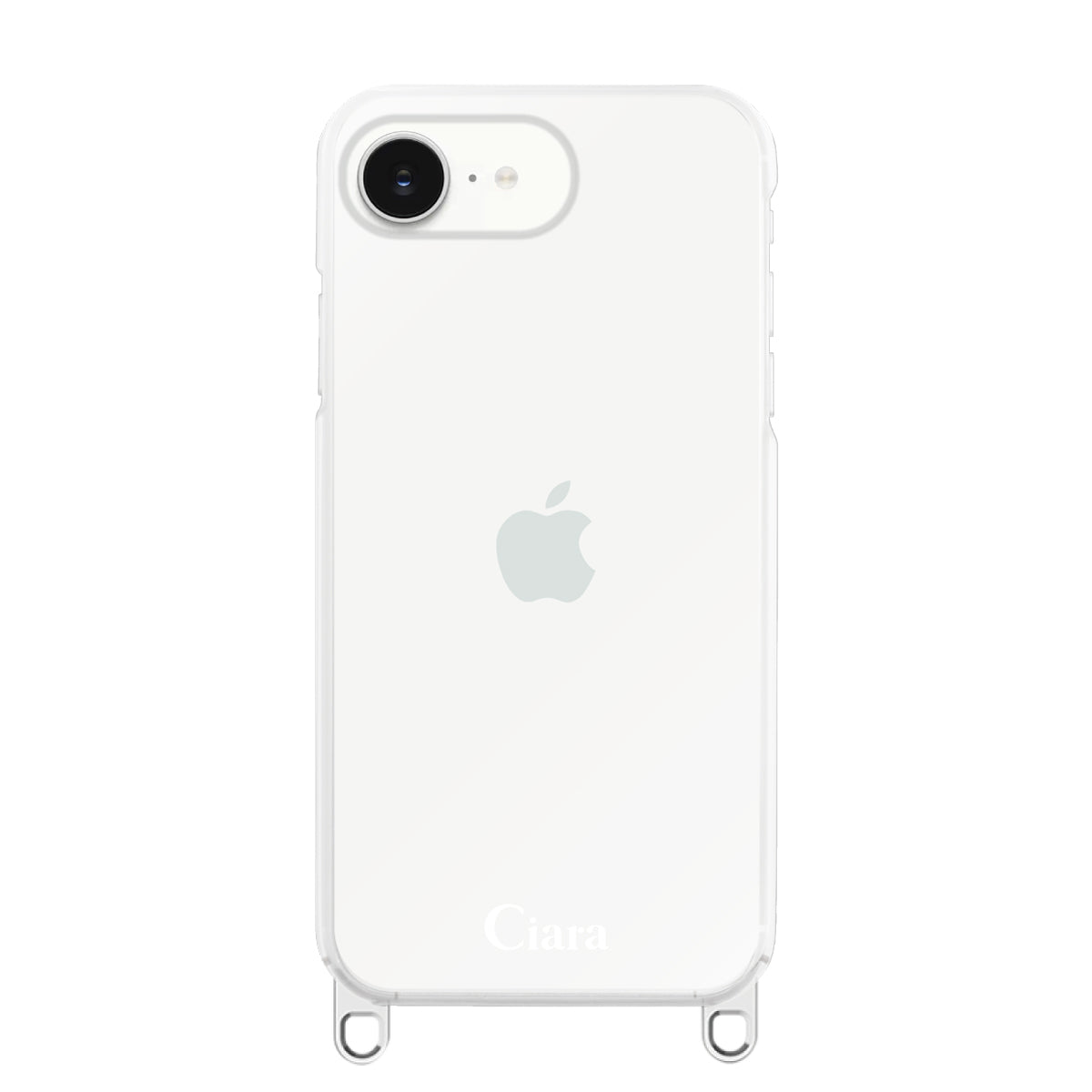 iPhone16e ストラップクリアケース ロゴ シルバー