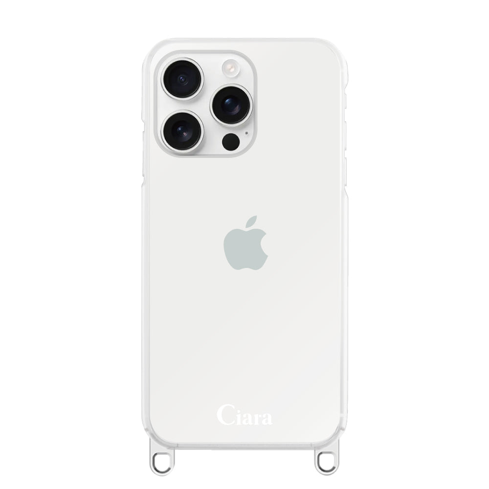 iPhone16ProMax ストラップクリアケース ロゴ シルバー