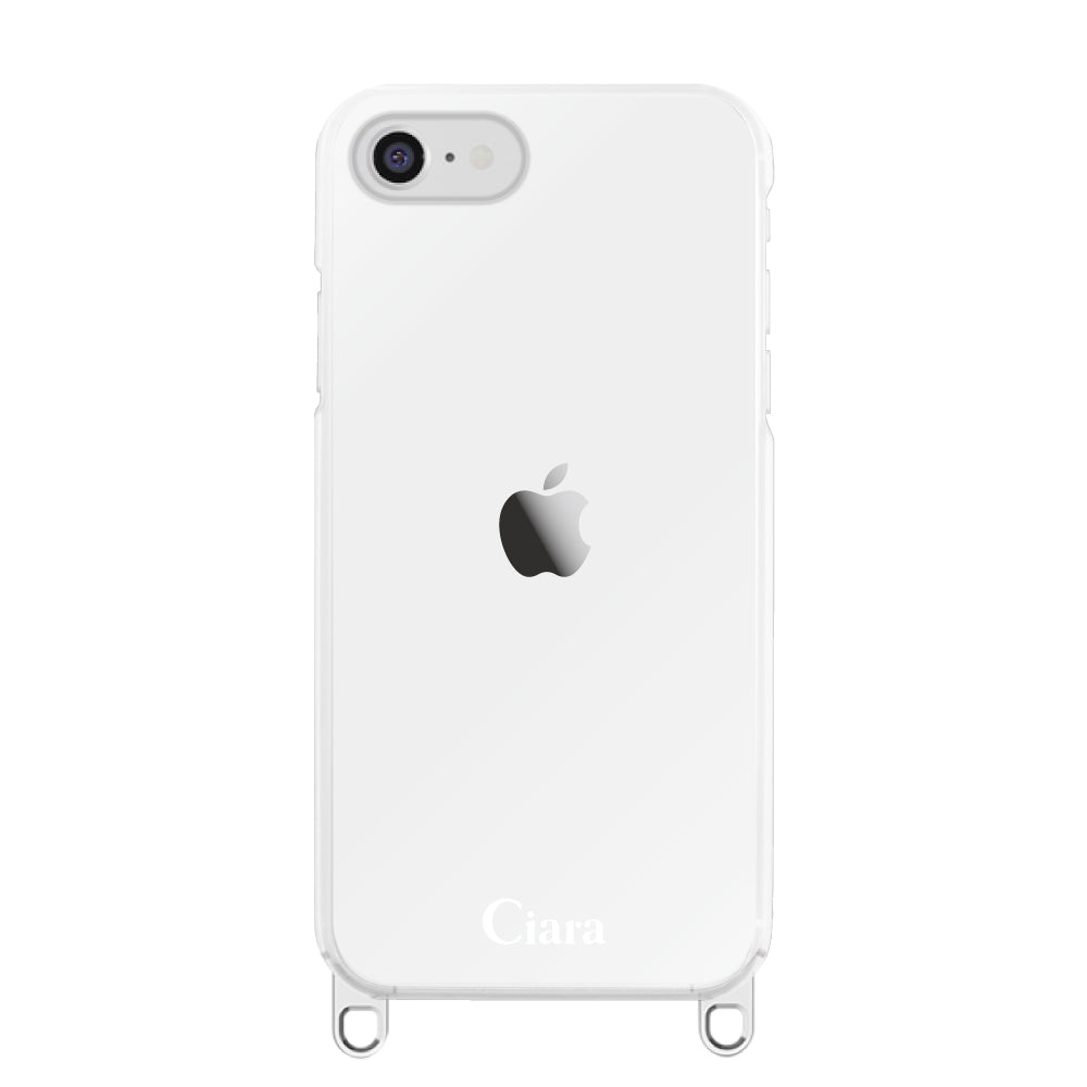 iPhone7/8/SE2/SE3 ストラップクリアケース ロゴ シルバー