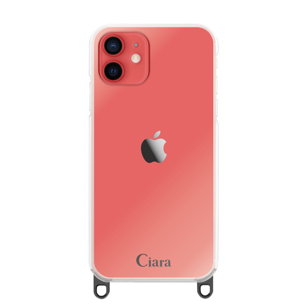 iPhone11 ストラップクリアケース ロゴ ブラック